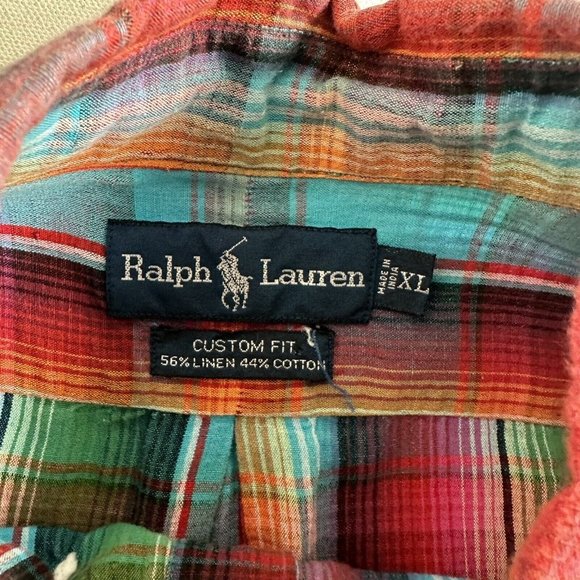Polo Ralph Lauren Shirt Men’s Size XL Plaid Custom Fit Linen Blend Button Down - Picture 6 of 9